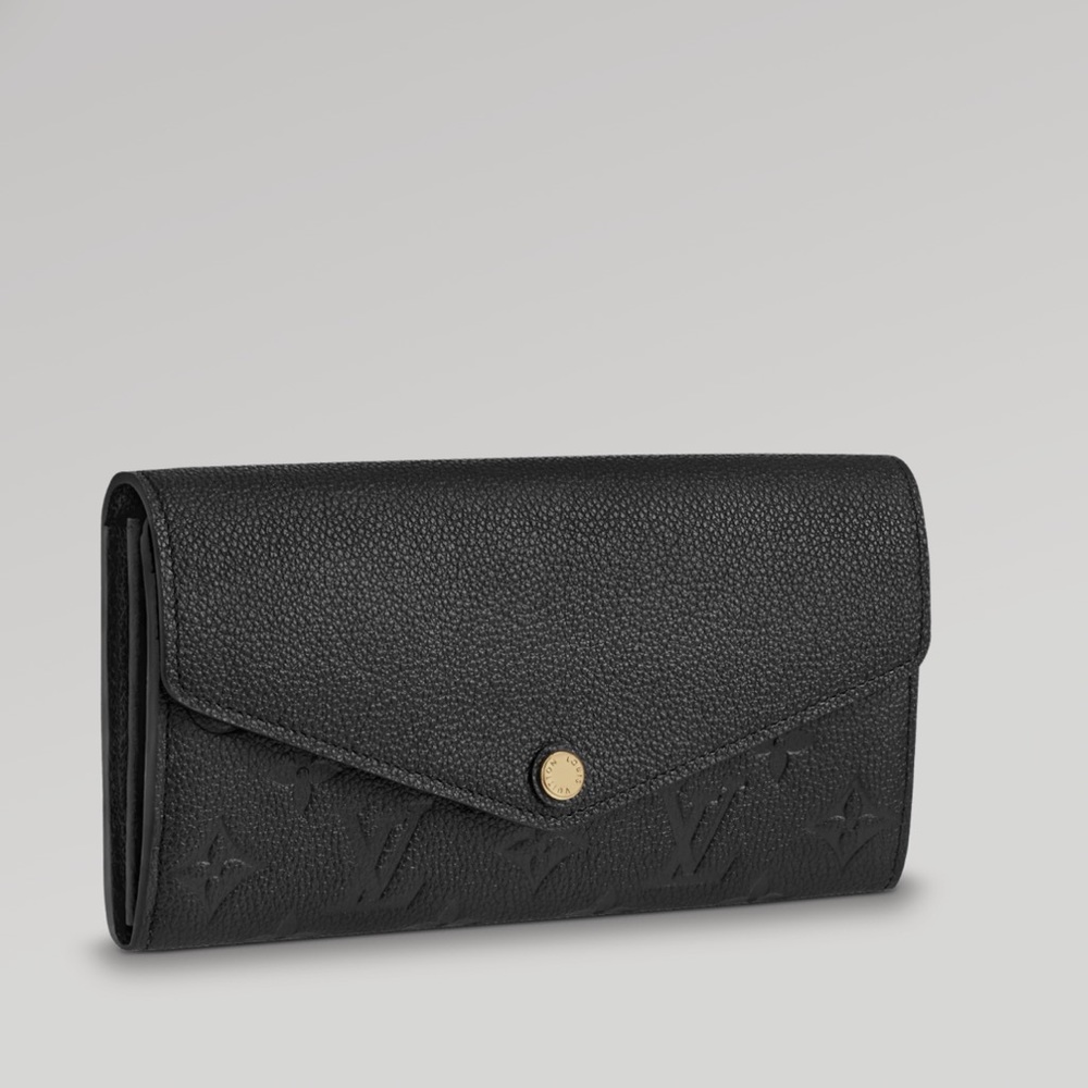 💯 Authentic Louis Vuitton Black Monogram Empreinte Leather Sarah Wallet